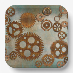 Plato De Papel Placas de papel de diseño de engranajes de rusty d
