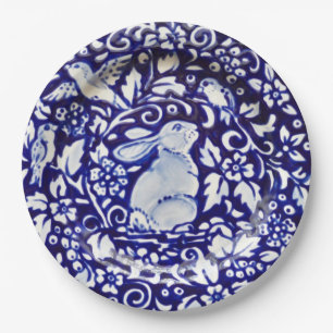 Plato De Papel Placas de papel de diseño floral de conejo azul y