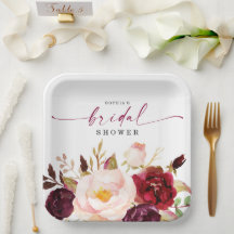 Placas de papel de ducha Boho Burgundy Floral Brid