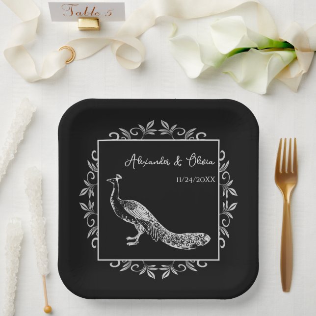 Plato De Papel Placas de papel de ducha con flores de cascos azul (Boda)