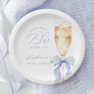 Plato De Papel Placas de papel de ducha de novia azul Bow