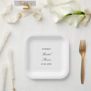 Plato De Papel Placas de papel de ducha de novia con guión minima