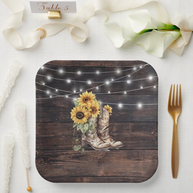 Plato De Papel Placas de papel de ducha de novia floral rústica (Boda)
