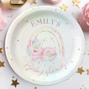 Plato De Papel Placas de papel de ducha para niños de Unicornio
