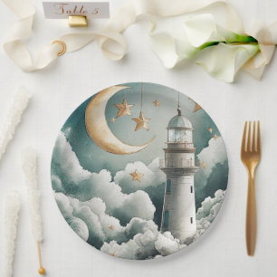 Plato De Papel Placas de papel de faro de la luna y las estrellas