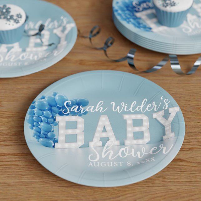 Plato De Papel Placas de papel de Fiesta Baby Shower Blue Boy (Blue baby shower? Here's you paper plates! Just add your name and party date)
