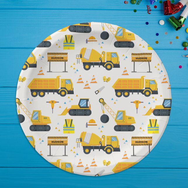 Plato De Papel Placas de papel de fiesta de cumpleaños de constru (Construction Birthday Party Paper Plates)