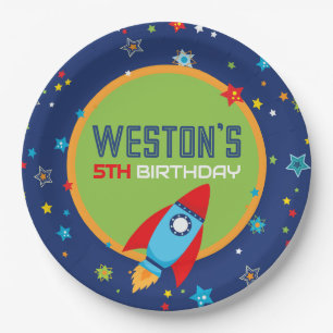 Plato De Papel Placas de papel de fiesta de cumpleaños del cohete