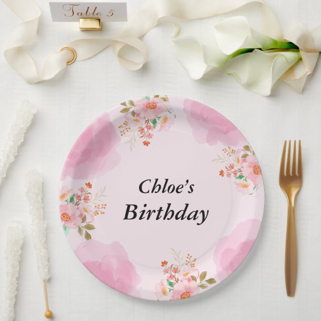 Plato De Papel Placas de papel de fiesta de cumpleaños floral de  (Boda)