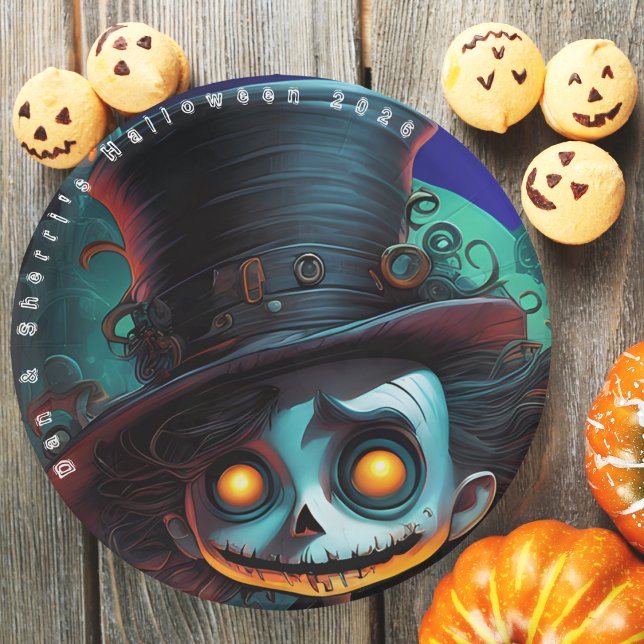 Plato De Papel Placas de papel de fiesta de Halloween para sombre (Psycho Top Hat Halloween Party Paper Plates)