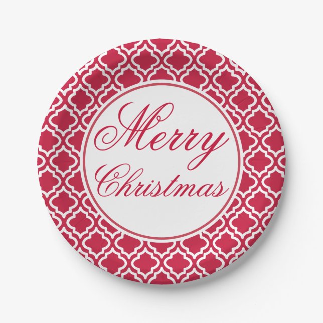 Plato De Papel Placas de papel de Fiesta navideño rojo (Anverso)