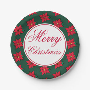Plato De Papel Placas de papel de Fiesta navideño rojo Poinsettia
