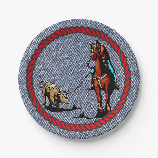 Plato De Papel Placas de papel de Fiesta occidental de denim (Anverso)