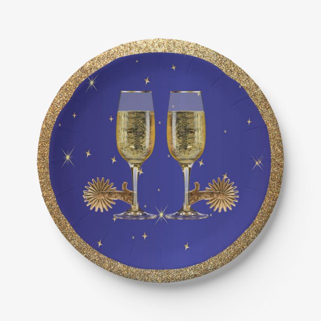 Plato De Papel Placas De Papel De Fiesta Occidental Y De Champagn (Anverso)