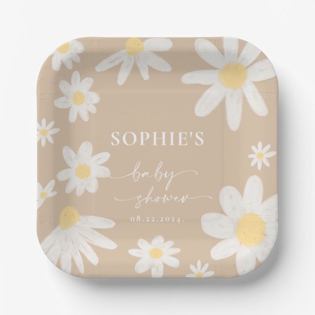 Plato De Papel Placas de papel de flores Boho Daisy (Anverso)