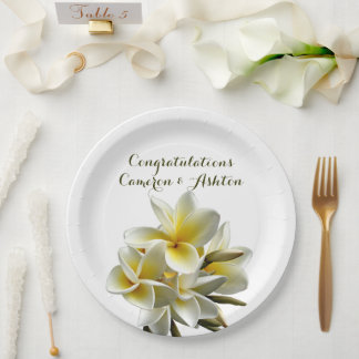 Plato De Papel Placas de papel de flores de plumeria Boda amarill