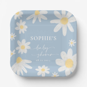 Plato De Papel Placas de papel de flores Dusty Blue Boho Daisy