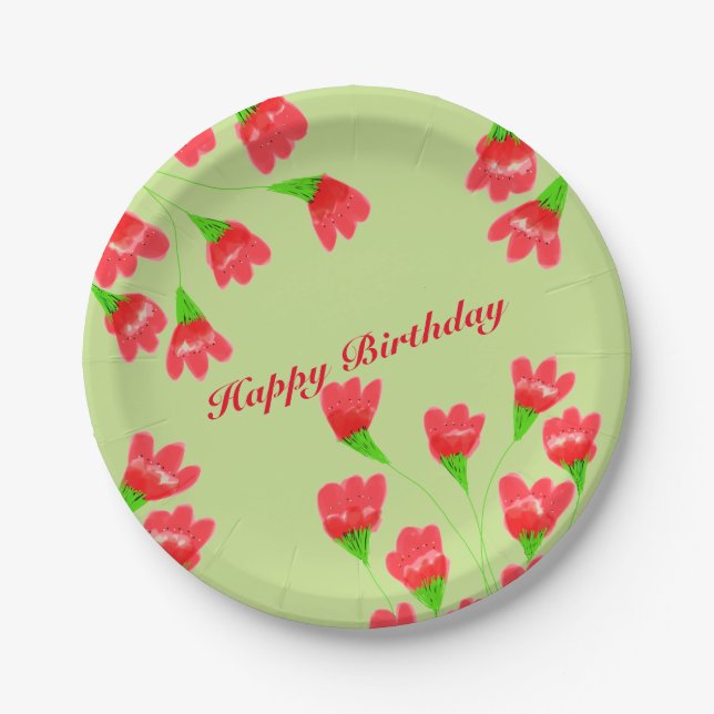 Plato De Papel Placas de papel de flores rojas (Anverso)