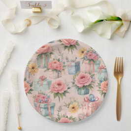 Plato De Papel placas de papel de flores rosa