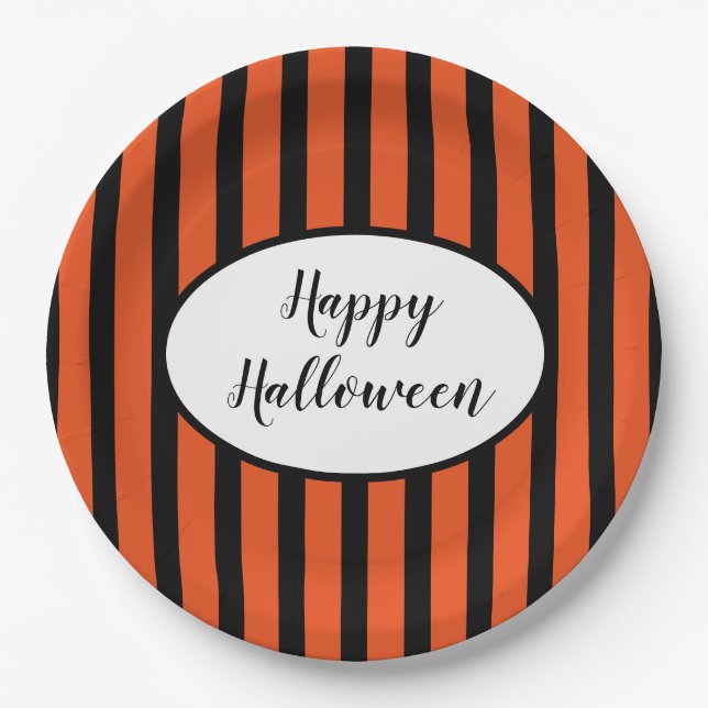 Plato De Papel Placas de papel de franjas de Halloween (Anverso)