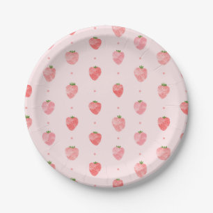 Plato De Papel Placas de papel de fresa Berry acuarela
