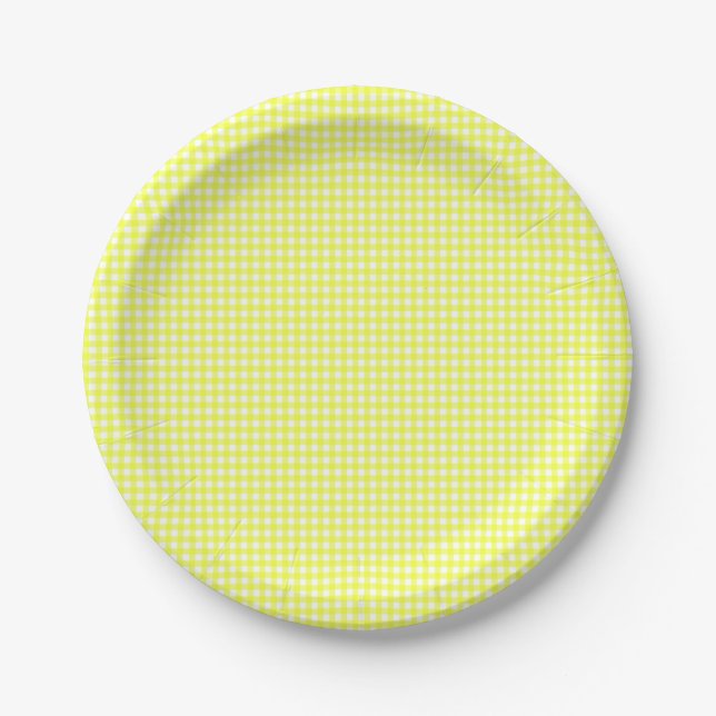 Plato De Papel Placas de papel de Gingham amarillo (Anverso)