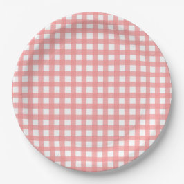 Plato De Papel Placas de papel de Gingham rosa Coral