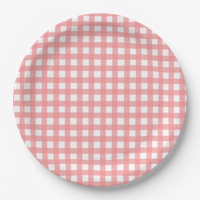 Plato De Papel Placas de papel de Gingham rosa Coral (Anverso)