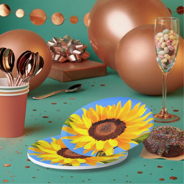 Plato De Papel Placas de papel de girasol (Multi)
