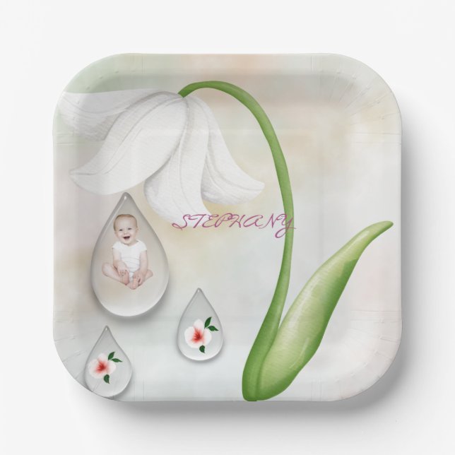 Plato De Papel Placas de papel de gotitas de hadas blancas (Anverso)