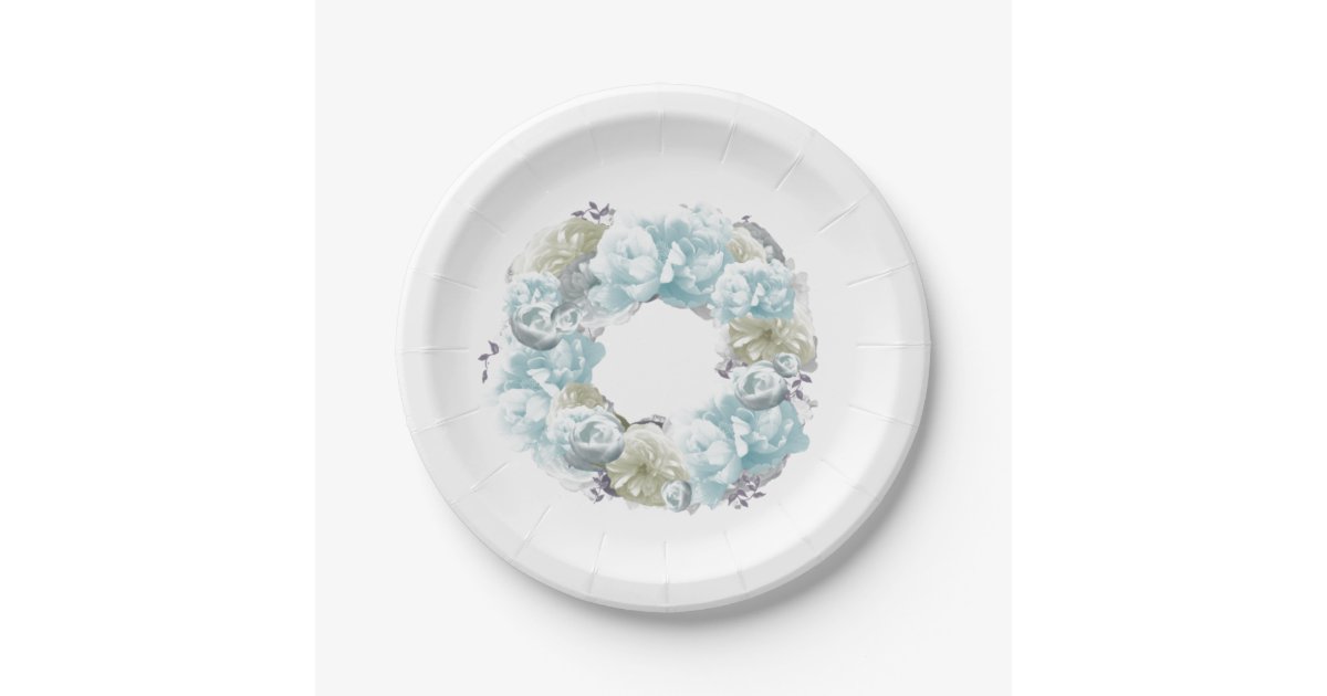 Plato De Papel Placas de papel de guirnalda de flores azules y tu | Plato De Papel Placas de papel de guirnalda de flores azules y tu |