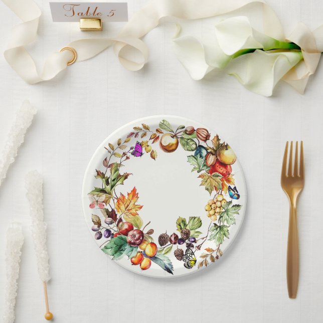 Plato De Papel Placas de papel de guiso de mariposa y fruta de ot (Boda)