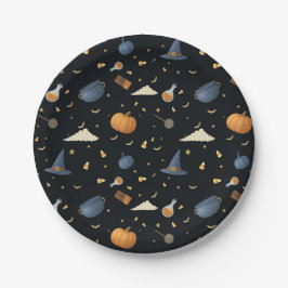 Plato De Papel Placas de papel de Halloween — Calabazas, calderos