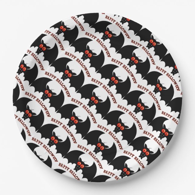 Plato De Papel Placas de papel de Halloween de 9"/Bat (Anverso)