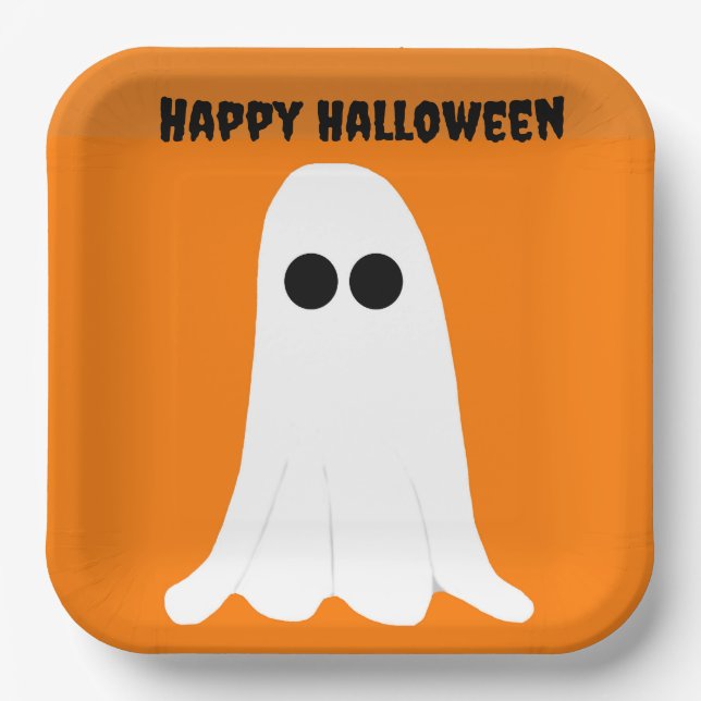 Plato De Papel Placas de papel de Halloween felices (Anverso)
