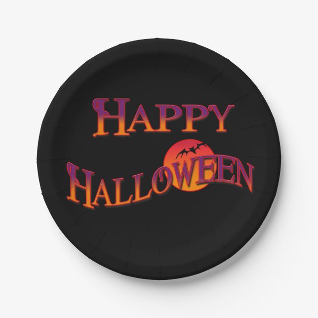 Plato De Papel Placas de papel de Halloween felices (Anverso)