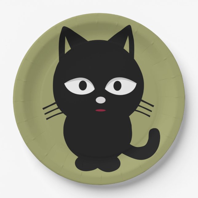 Plato De Papel Placas de papel de Halloween/Gato negro (Anverso)