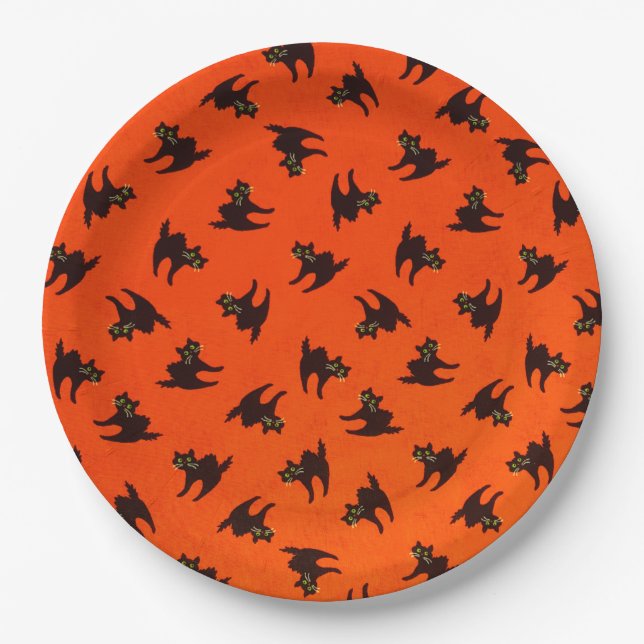 Plato De Papel Placas de papel de Halloween/Gato negro (Anverso)