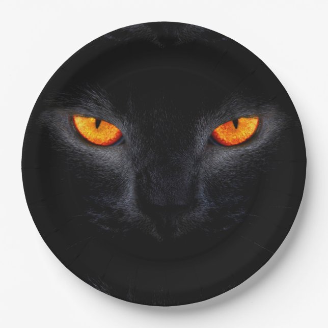 Plato De Papel Placas de papel de Halloween/gato negro (Anverso)