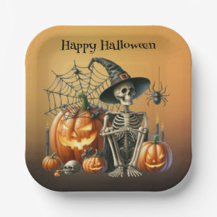 Plato De Papel Placas de papel de Halloween para calabazas de esq
