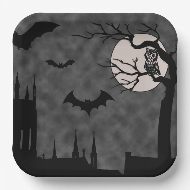 PLATO DE PAPEL PLACAS DE PAPEL DE HALLOWEEN SPOOKY (Anverso)