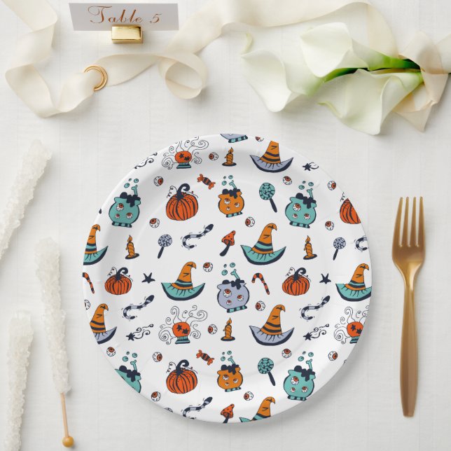 Plato De Papel Placas de papel de Halloween trilladas (Boda)