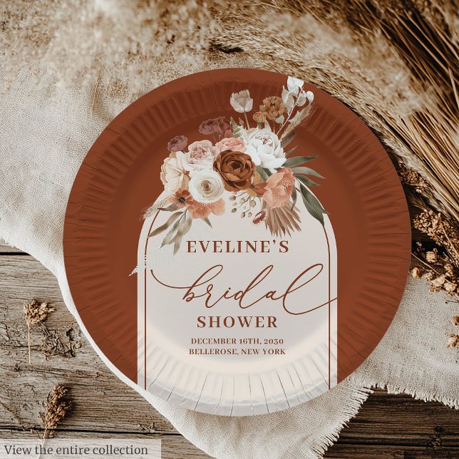 Plato De Papel Placas de papel de hierba de Terracotta Pampas par (Terracotta Pampas Grass Paper Plates for Wedding)