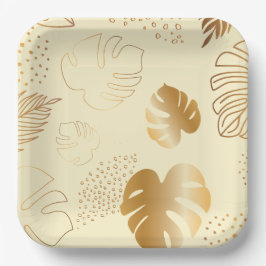 Plato De Papel Placas de papel de hojas de oro amarillas