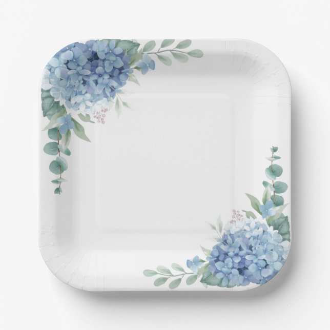 Plato De Papel Placas de papel de Hydrangeas Azules (Anverso)