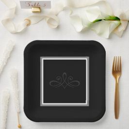 Plato De Papel Placas de papel de invitación en blanco y negro