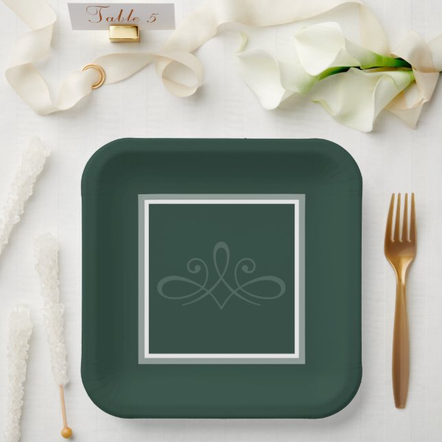 Plato De Papel Placas de papel de invitación verde esmeralda (Boda)