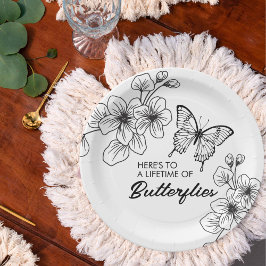 Plato De Papel Placas de papel de jardín de mariposas en blanco y