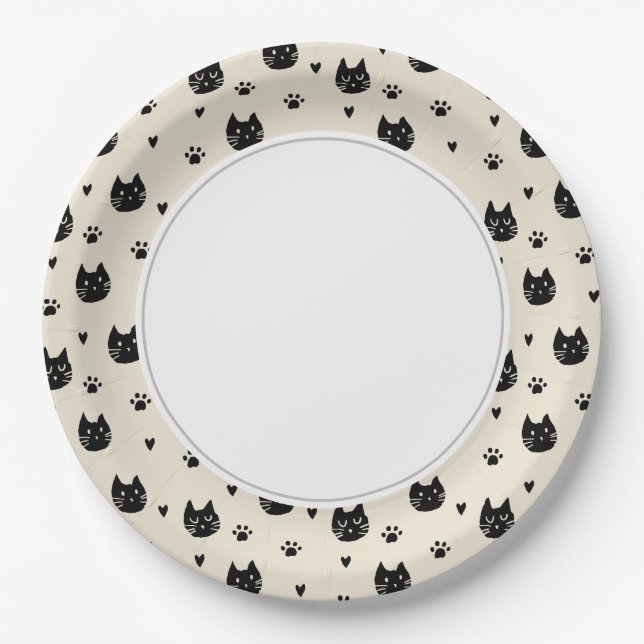 Plato De Papel Placas de papel de Kitties negros (Anverso)