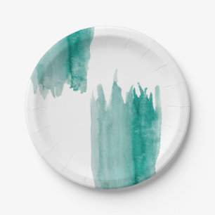Plato De Papel Placas de papel de la acuarela verde azulada